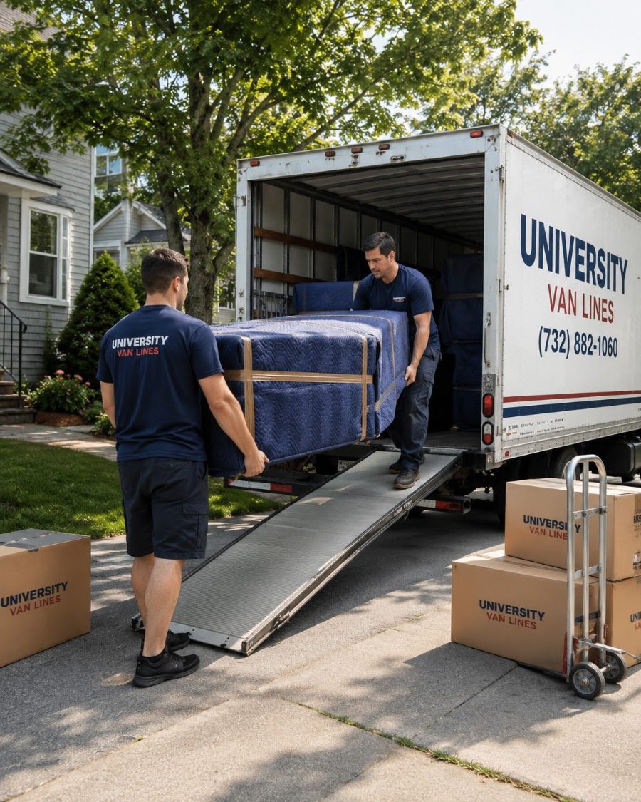 University Van Lines movers loading a truck outside a home