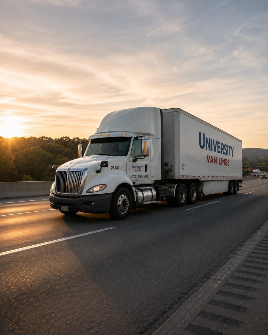 A University Van Lines tractor-trailer on the highway